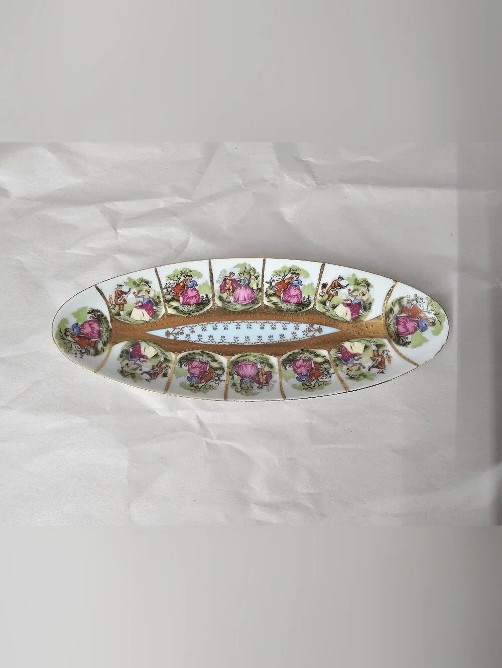 Royal Vienna Style Courting Couples Porcelain Relish Dish